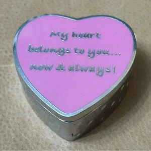 Vintage Things Remembered Silver Tone Trinket Box Heart Shape Jewelry Box